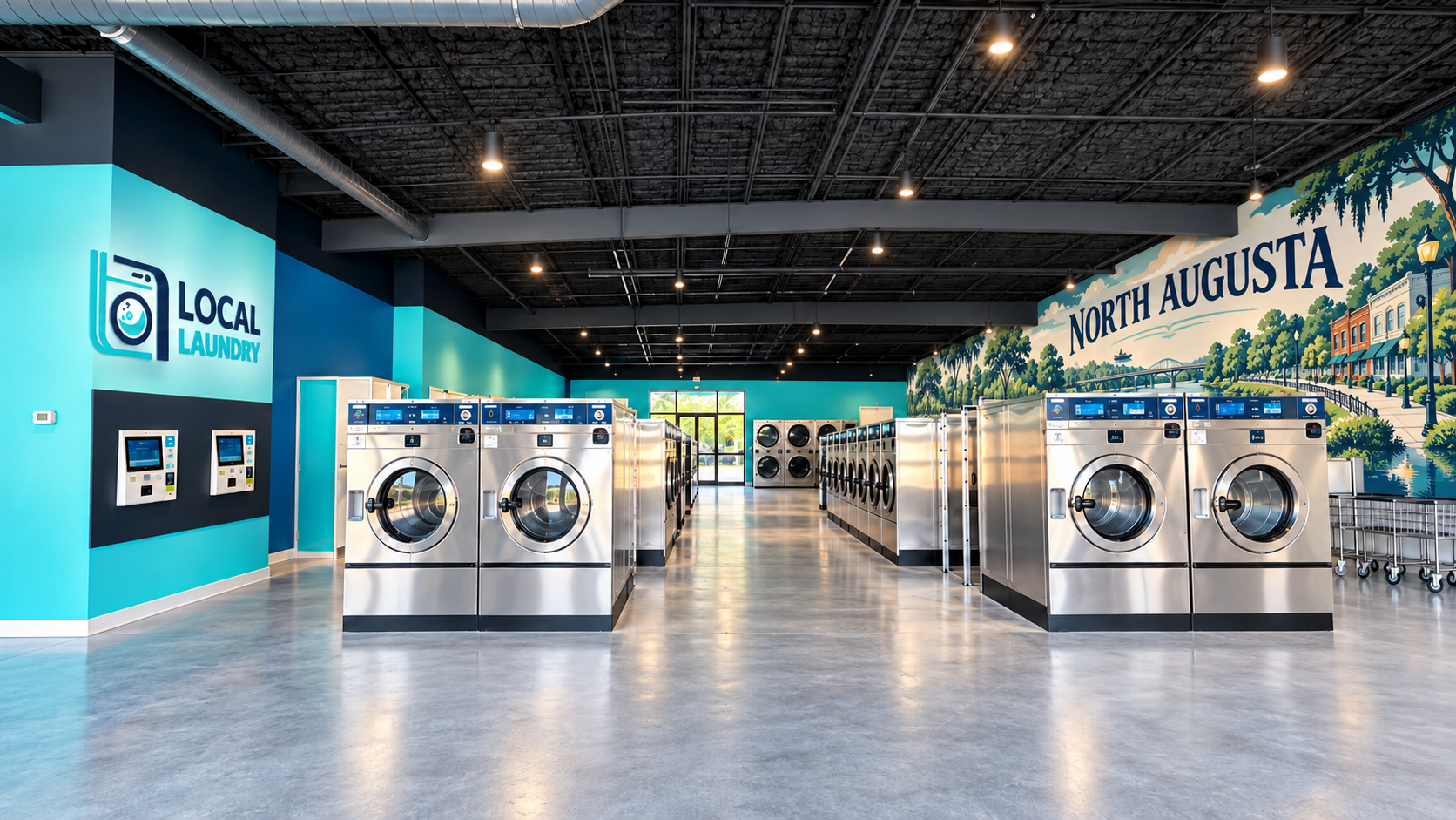 Fresh laundry coming out of a new machine at Local Laundry